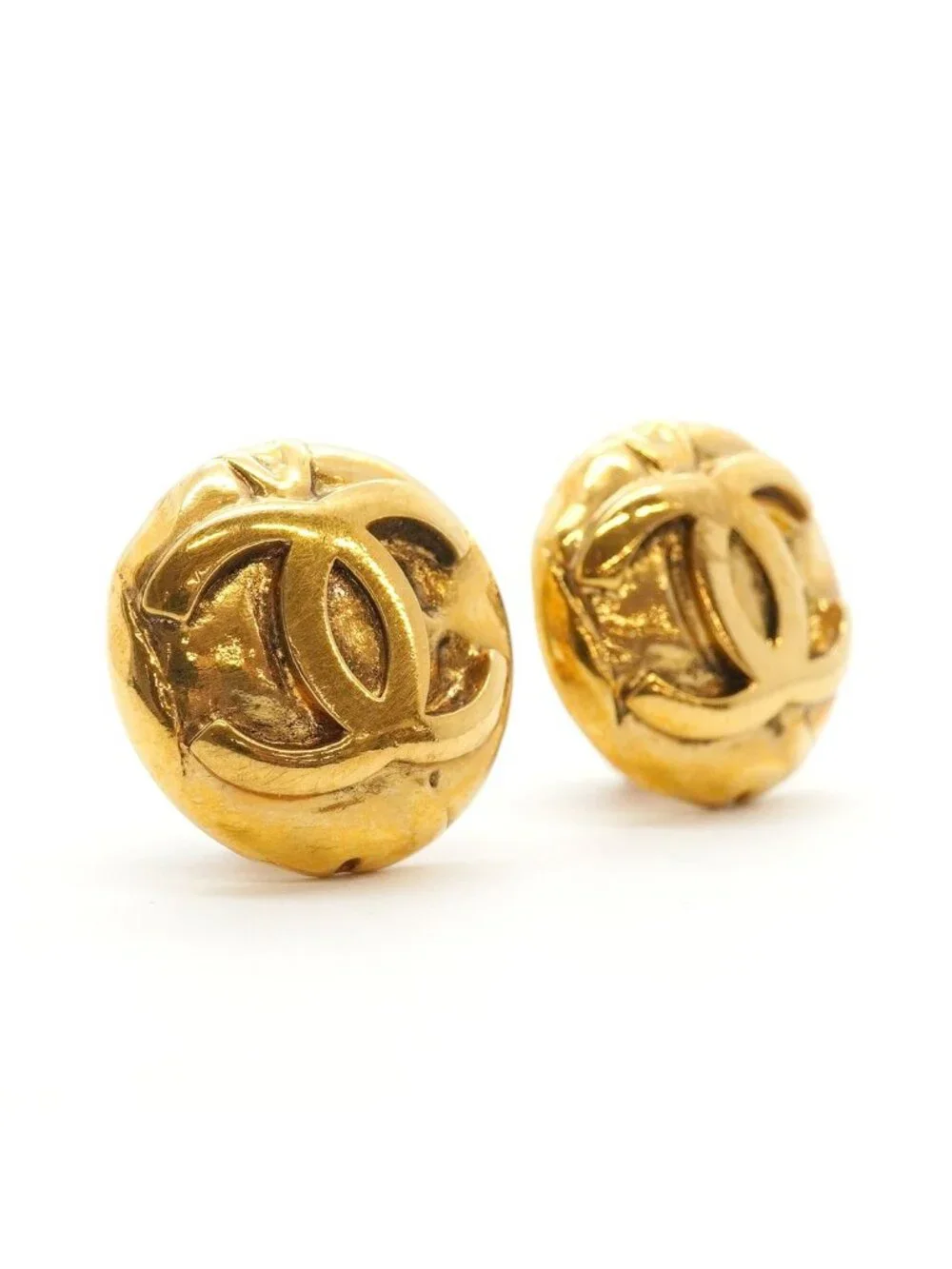 Chanel Earrings Vintage CC Logo Round Circle Gold Plated